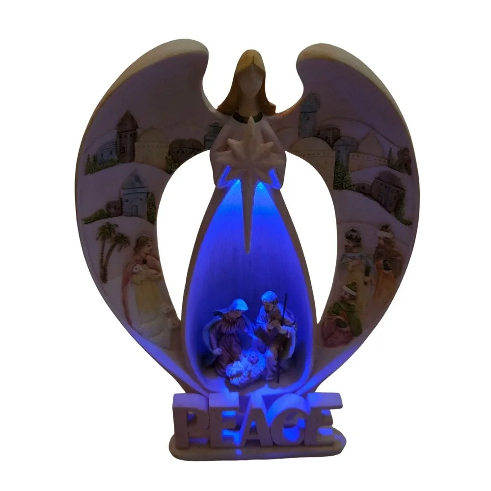 Peace Gift From Heaven LED Christmas Angel And Nativity Scene Lit Box Works READ